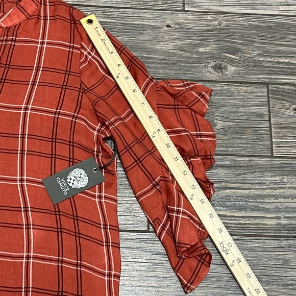 NWT $79 Vince Camuto Women’s Plaid Ruffle Sleeve Shift Size XS Apple Red - Picture 12 of 16